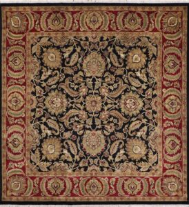 8’9”x9’3” Traditional Black Kashan Wool Hand-Knotted Rug