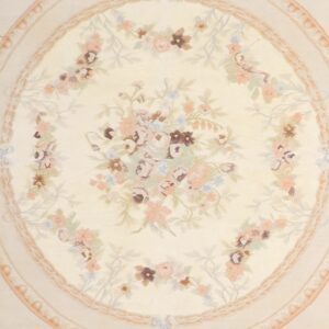 8’4”x8’1” AubussonTan Wool Hand-Knotted Rug