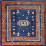 4’7”X5’ Traditional Blue Afghan Wool Hand-Knotted Rug
