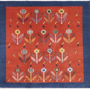 8’1”x7’11” Contemporary Orange Wool Hand-Knotted Rug