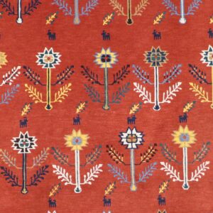 8’1”x7’11” Contemporary Orange Wool Hand-Knotted Rug