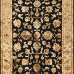 3'11"x5'11" Traditional Tabriz Black Wool & Silk Hand-Knotted Rug