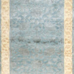 2’11”x9’7” Decorative Blue & Tan Wool & Silk Hand-Knotted Rug