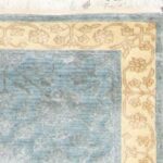 2’11”x9’7” Decorative Blue & Tan Wool & Silk Hand-Knotted Rug - Image 3