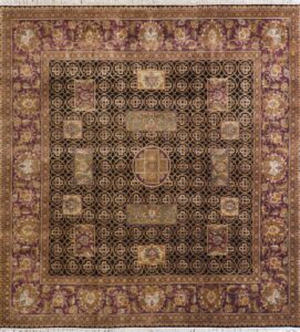 8’x8’ Traditional Black Wool Hand-Knotted Rug