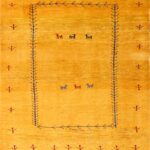 3’11”x4’9” Contemporary Persian Gabbeh Yellow Wool Hand-Knotted Rug