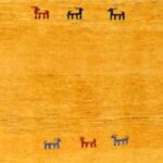 3’11”x4’9” Contemporary Persian Gabbeh Yellow Wool Hand-Knotted Rug - Image 2