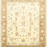 6'8"x8'1" Traditional Ivory Peshawar Wool Hand-Knotted Rug