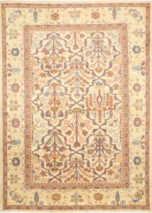 7’1”x9’11” Persian Traditional Ivory Wool Hand-Knotted Rug