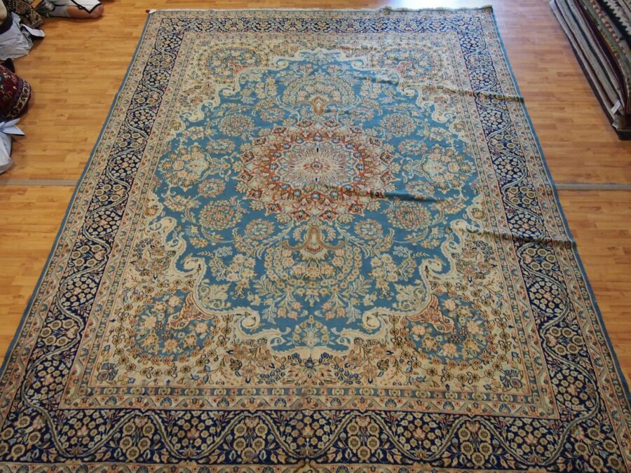 9'8'' X 13'6'' Persian Kerman Overall Semi-Antique Light Blue Rectangle Wool Rug - Direct Rug Import | Rugs in Chicago, Indiana,South Bend,Granger