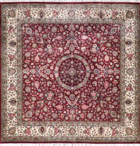 8’x8’2” Traditional Burgundy Tabriz Wool Hand-Knotted Rug