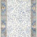 2’9”x9’5” Traditional Ivory & Blue Wool & Silk Hand-Knotted Rug