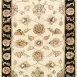 2’6”x10’ Traditional Ivory & Black Wool & Silk Hand-Knotted Rug