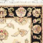 2’6”x10’ Traditional Ivory & Black Wool & Silk Hand-Knotted Rug - Image 3