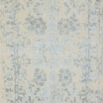 3’2”x9’11” Transitional Gray & Light Blue Wool & Silk Hand-Knotted Rug