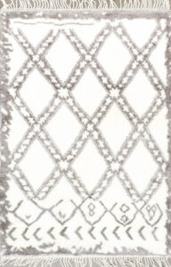 4’2”x6’1” Contemporary White Moroccan Wool Hand-Knotted Rug
