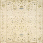 7’11”x10’ Traditional Ivory Kashan Wool & Silk Hand-Knotted Rug