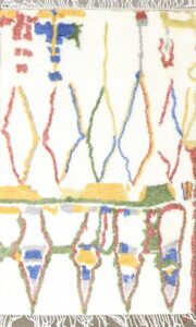 4’x6’1” Contemporary Ivory Multi-Colored  Moroccan Wool Hand-Knotted Rug