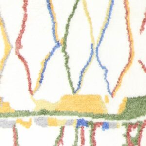 4’x6’1” Contemporary Ivory Multi-Colored  Moroccan Wool Hand-Knotted Rug