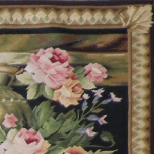 3’x4’2” Aubusson Black Wool Hand-Knotted Tapestry