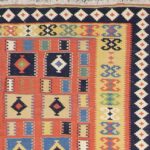 5’8”x7’11” Persian Kilim Orange-Red Wool Hand-Knotted Rug - Image 2