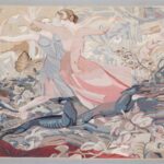 4’11”x8’1” Dancing in The Paradise Gray Wool Hand-Knotted Tapestry