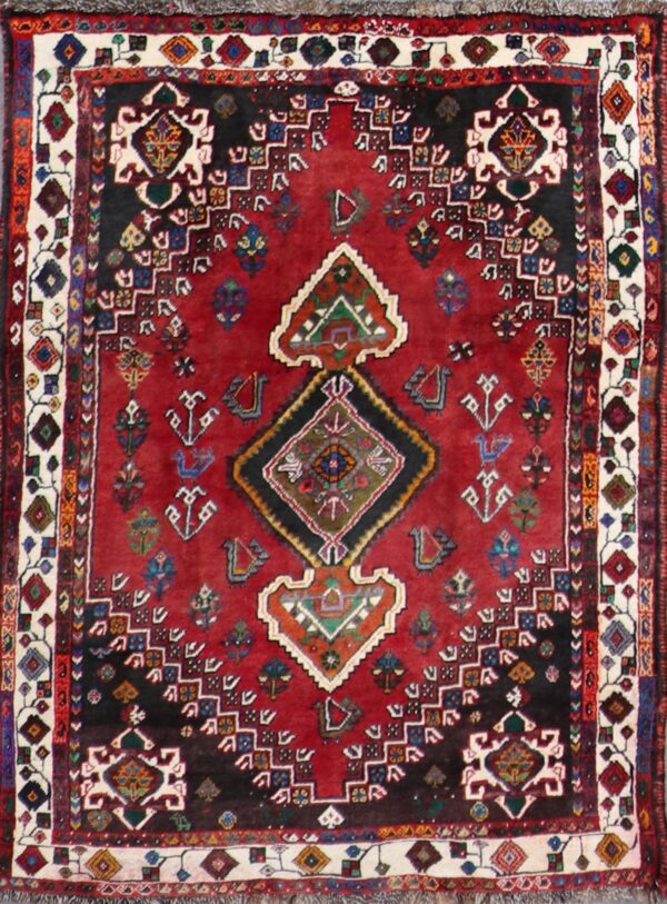 3’9”x5’4” Traditional Persian Saraband Red Tribal Wool Hand-Knotted Rug - Direct Rug Import | Rugs in Chicago, Indiana,South Bend,Granger