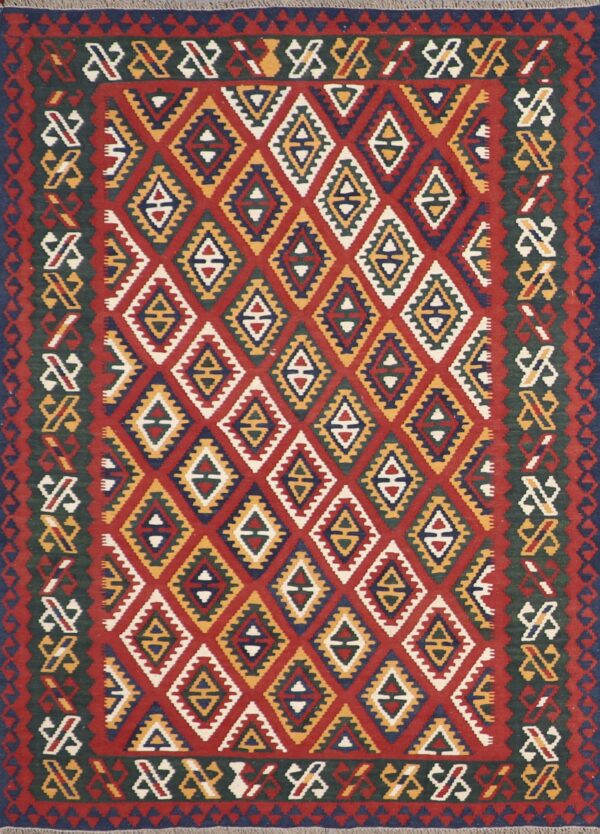 5’3”x7’ Persian Kilim Red Wool Hand-Knotted Rug - Direct Rug Import | Rugs in Chicago, Indiana,South Bend,Granger