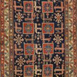 4’6”x7’ Tribal Persian Antique Blue Wool Hand-Knotted Rug