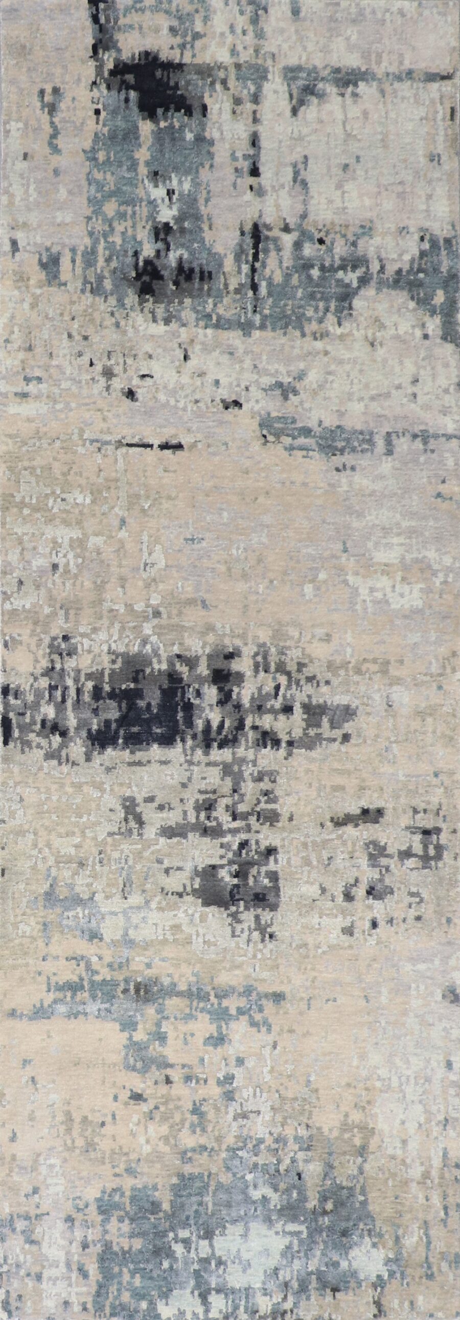 4’x11’10” Contemporary Tan&Gray & Blue Wool & Silk Hand-Knotted Rug - Direct Rug Import | Rugs in Chicago, Indiana,South Bend,Granger
