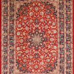 6’9”x10’ Traditional Navy and Red Wool Hand-Knotted Rug