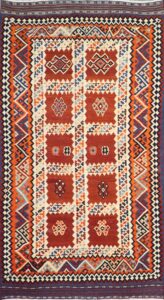 5’2”x9’2” Persian Kilim Rust Wool Hand-Knotted Rug