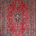 6’5”x9’8” Traditional Red Persian Kashan Wool Hand-Knotted Rug