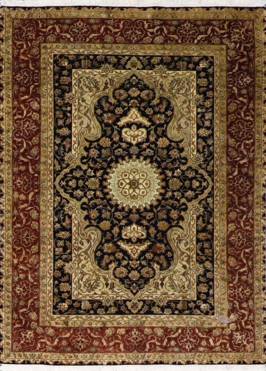 4'4"x6'1" Traditional Tabriz Black Wool&Silk Hand-Knotted Rug - Direct Rug Import | Rugs in Chicago, Indiana,South Bend,Granger