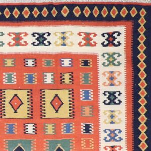 6’7”x9’10” Persian Kilim Orange-Red Wool Hand-Knotted Rug