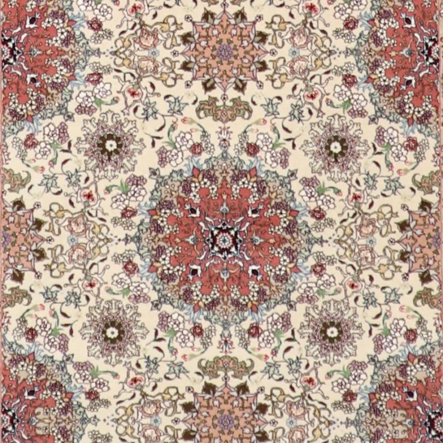 4’2”x6’2” Traditional Tabriz Ivory Wool & Silk Hand-Knotted Rug - Direct Rug Import | Rugs in Chicago, Indiana,South Bend,Granger
