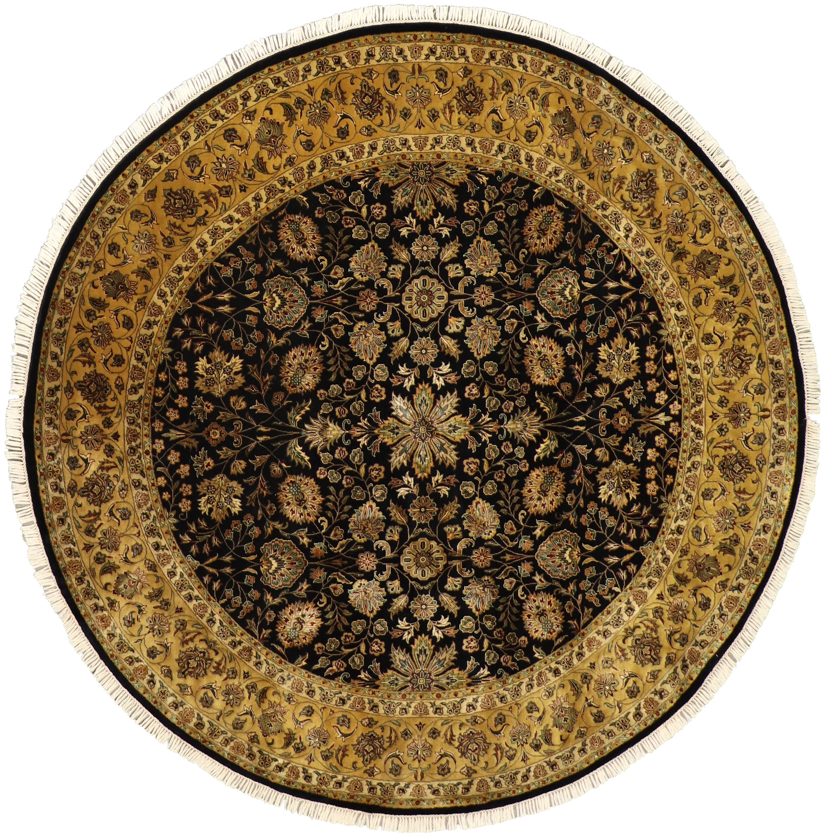 8' x 8' Handmade S.fine Round Wool/Silk Traditional Oriental Area rug 8x8  Black