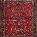 5’5”x6’2” Persian Sarouk Red Wool Hand-Knotted Rug