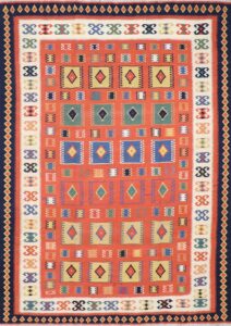 6’7”x9’10” Persian Kilim Orange-Red Wool Hand-Knotted Rug