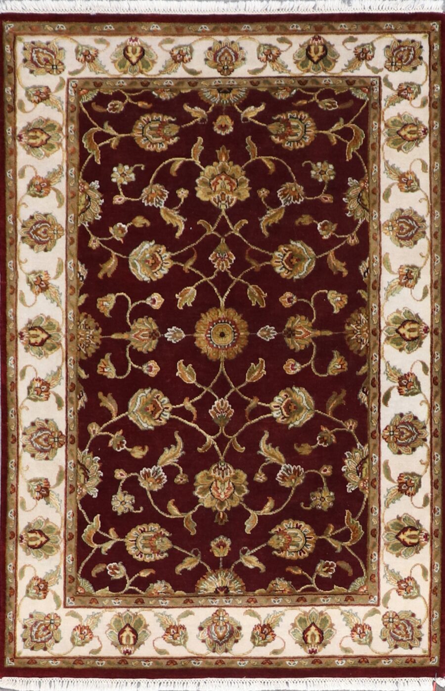 4'x6'2" Traditional Dark Red and Gold Wool &Silk Hand-Knotted Rug - Direct Rug Import | Rugs in Chicago, Indiana,South Bend,Granger