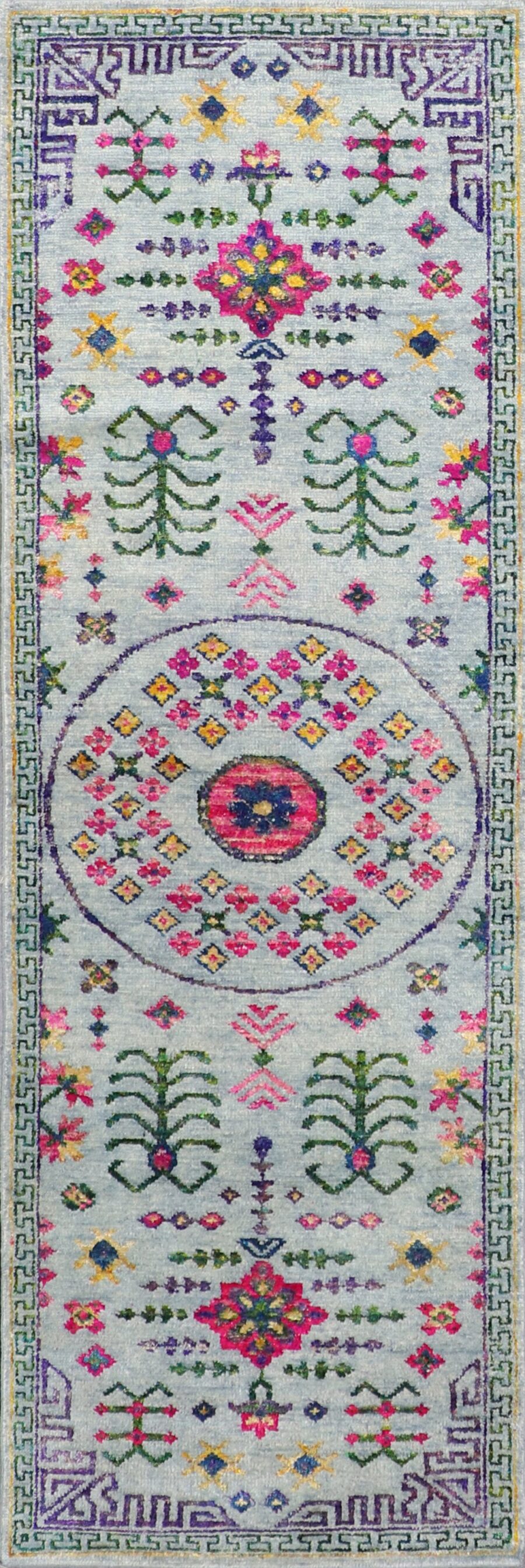 3’x9’9” Decorative Gay,Green & Pink Wool & Silk Hand-Knotted Rug - Direct Rug Import | Rugs in Chicago, Indiana,South Bend,Granger