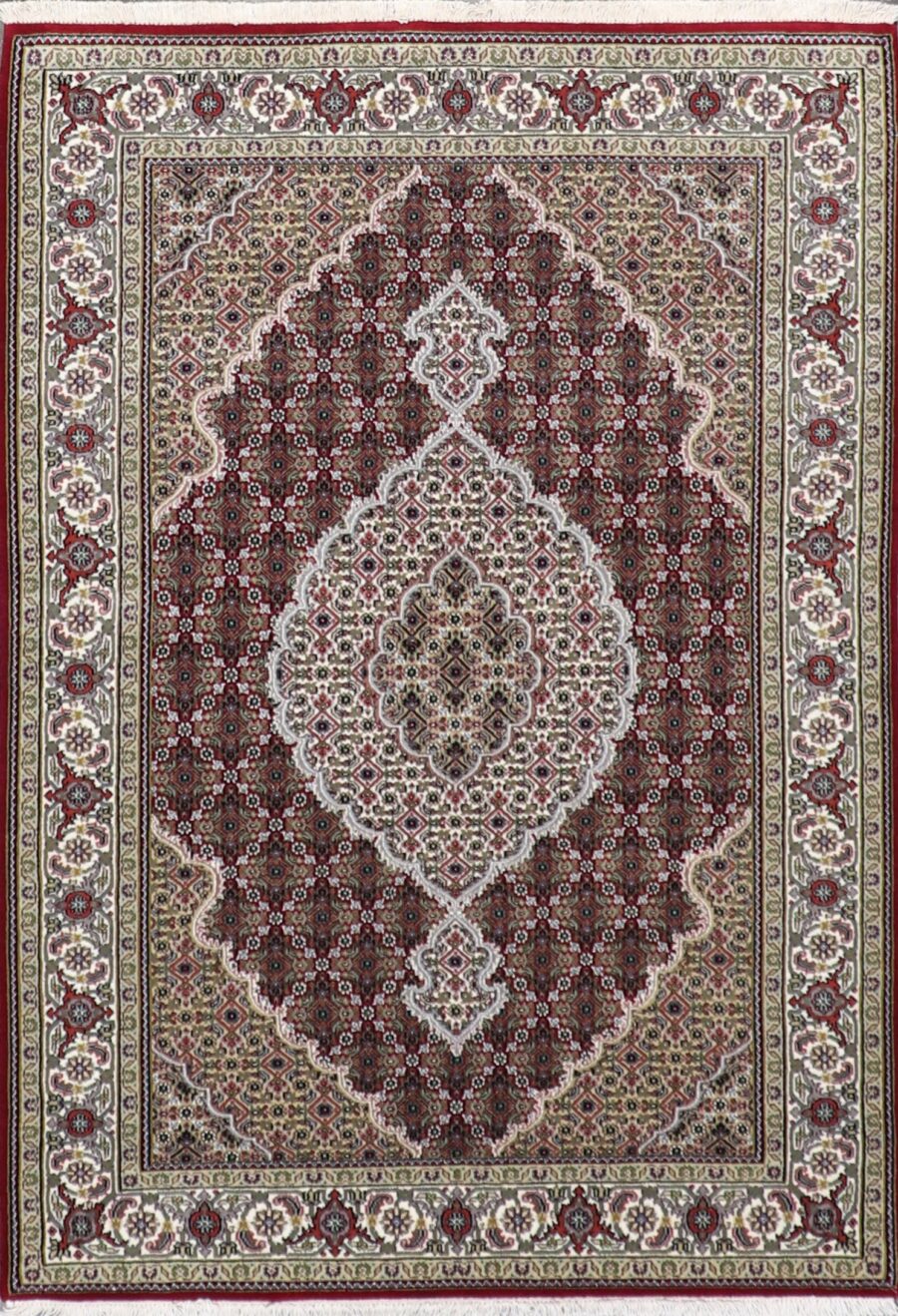 4’1”x6’1” Traditional Tabriz Red Wool and Silk Hand-Knotted Rug - Direct Rug Import | Rugs in Chicago, Indiana,South Bend,Granger
