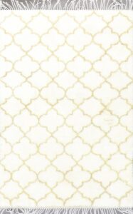 4’x5’11” Contemporary Ivory Moroccan Wool Hand-Knotted Rug