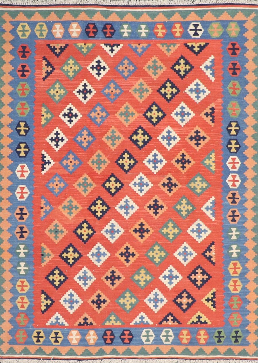 4’1”x5’9” Persian Kilim Orange Wool Hand-Knotted Rug - Direct Rug Import | Rugs in Chicago, Indiana,South Bend,Granger