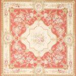 6’5”x6’6” Aubusson Ivory Wool Hand-Knotted Rug