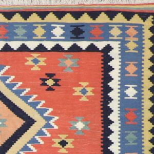 5’x7’8” Persian Kilim Red Wool Hand-Knotted Rug