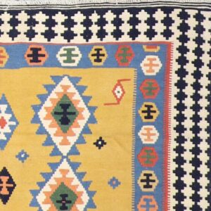 5’x6’4” Persian Kilim Gold-Yellow Wool Hand-Knotted Rug