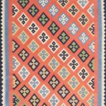 3’10”x5’9” Persian Kilim Orange Wool Hand-Knotted Rug