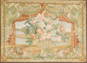 4’2”x5’3” Green Wool Hand-Knotted Tapestry