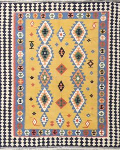5’x6’4” Persian Kilim Gold-Yellow Wool Hand-Knotted Rug